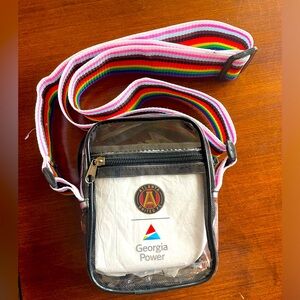 Atlanta United clear stadium crossbody bag with adjustable rainbow strap . EUC